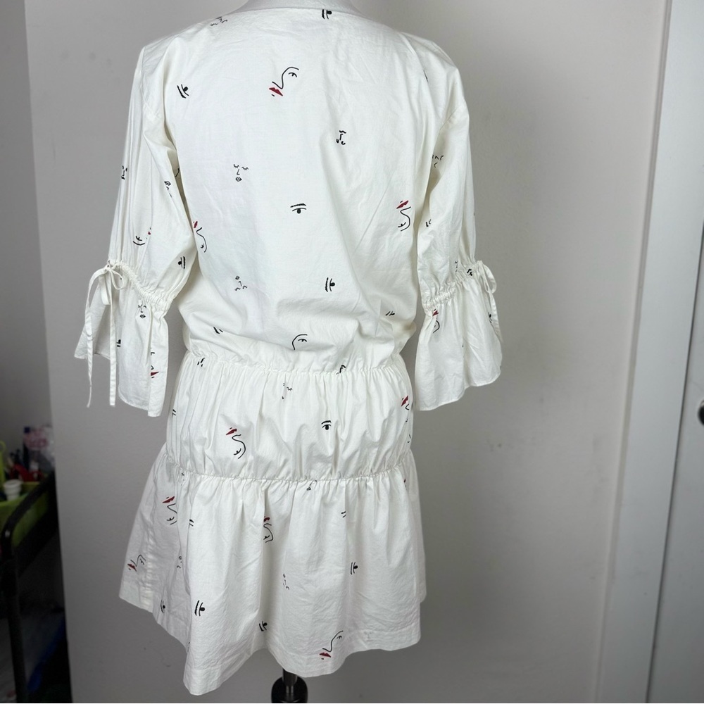 Madewell Women’s Making Faces Bright White Tiered Blouson Dress Abstracts XS - Picture 7 of 14